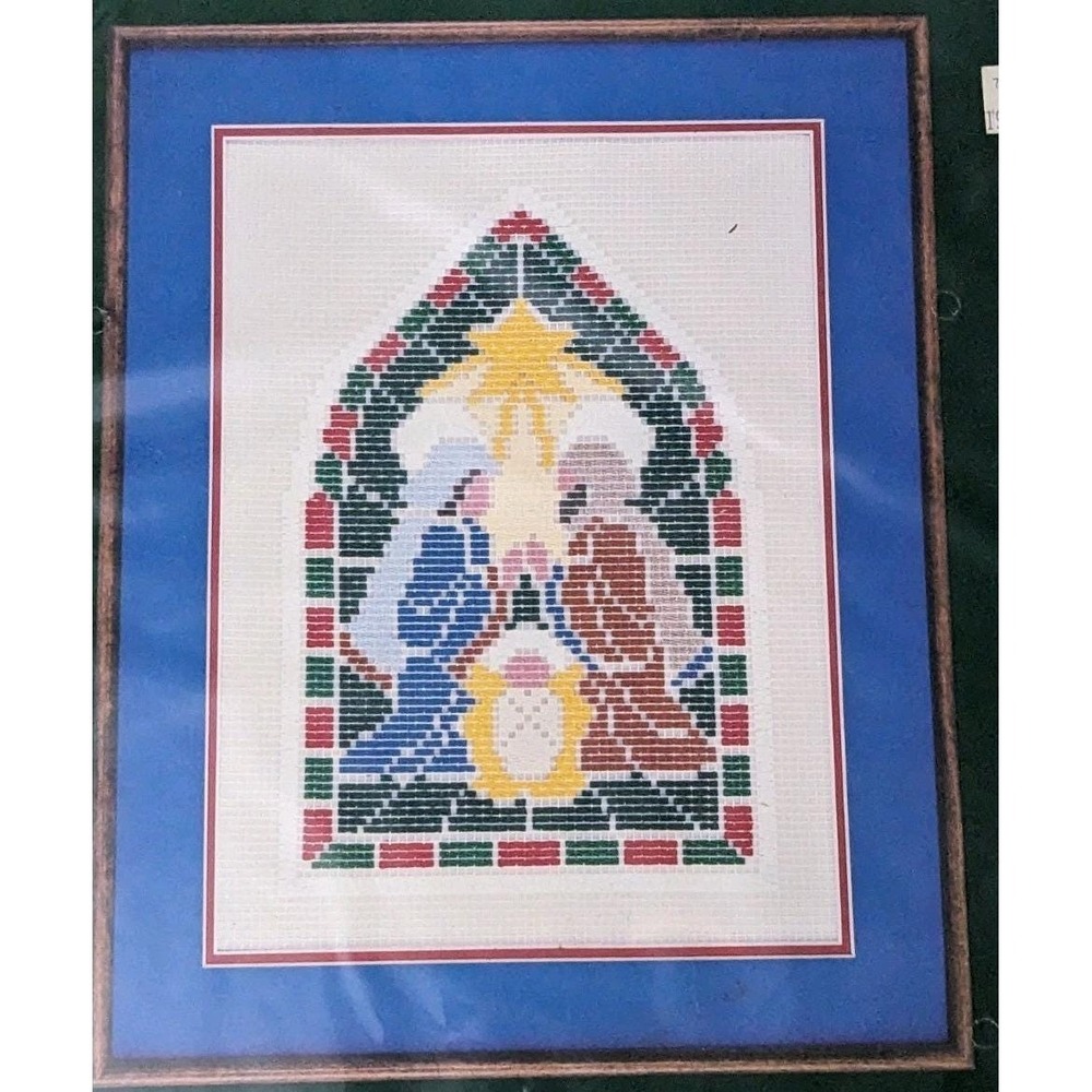 Vtg Dimensions Nativity Window Stained Glass Net Darning Lace Kit 8613 Christmas